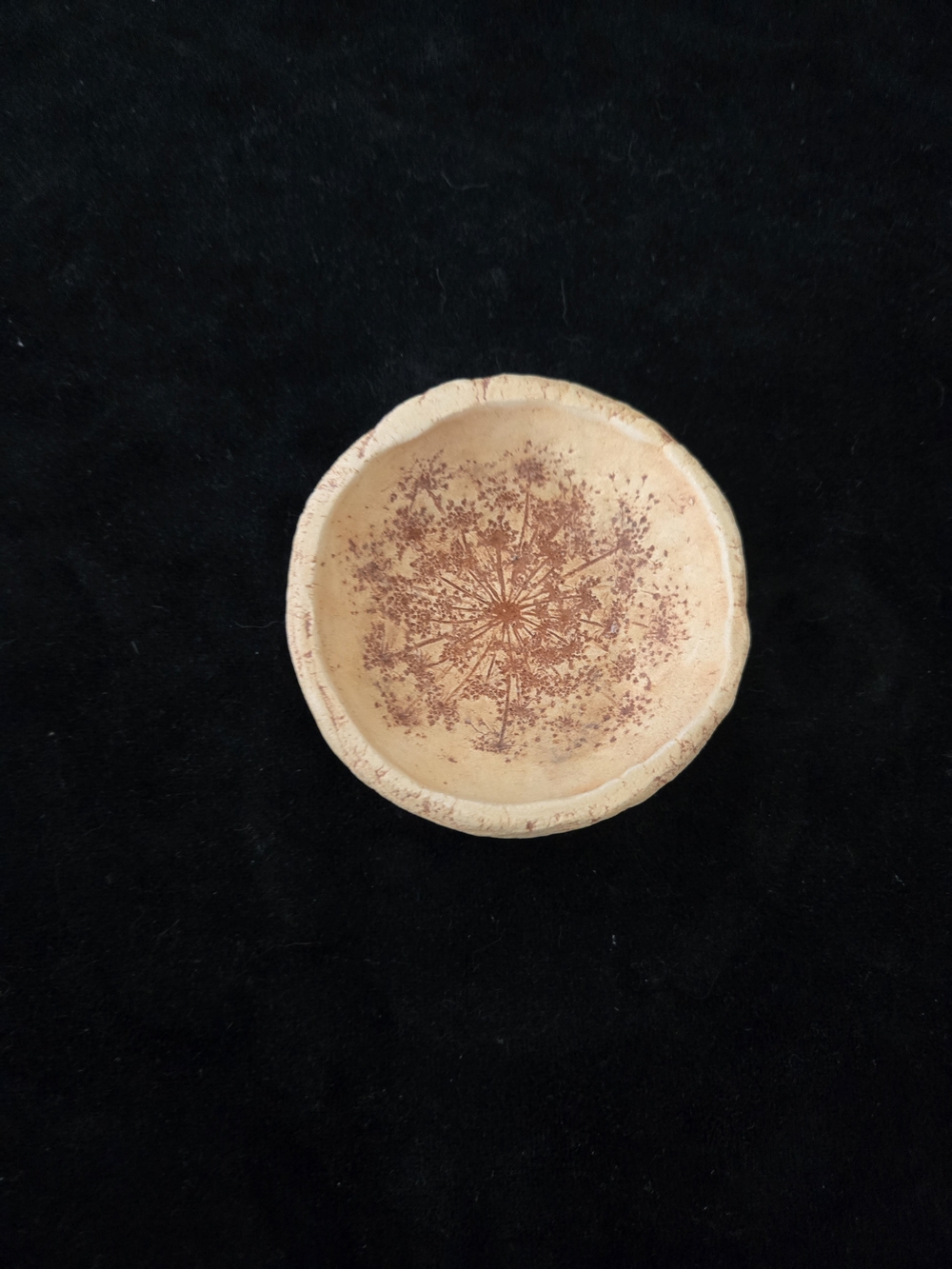 Handmade Small Decorative Ceramic Dish in Beige with Rust Floral Pattern